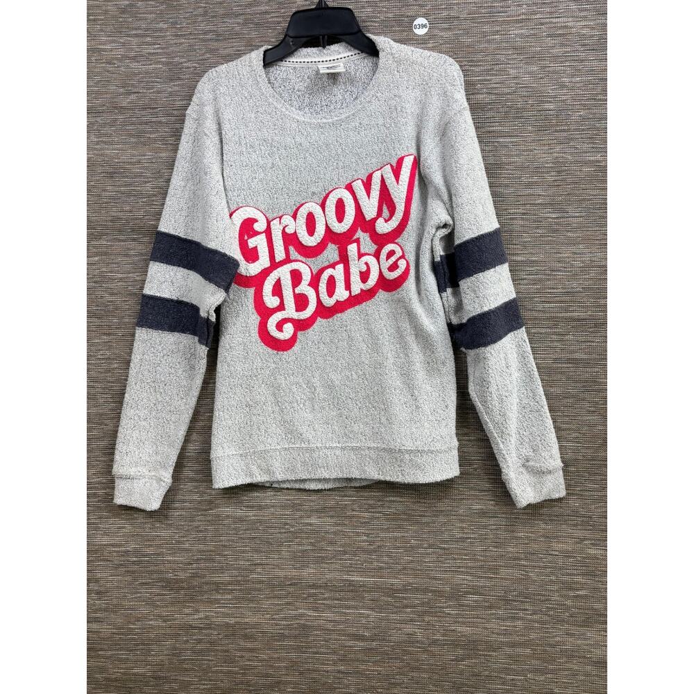 Pacific Co Groovy Babe Oversized Textured Sweatshirt Womens Size S Gray Pullover